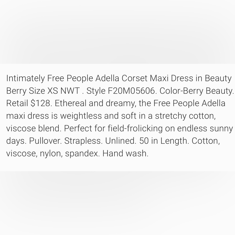 NWT FREE PEOPLE ADELLA Corset Maxi Dress XS $128 Retail Intimately Free NEW - Picture 12 of 12